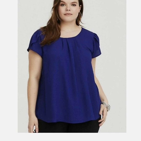 Torrid Blue Split Flutter sleeve Blouse With Pleated Neckline - Picture 6 of 10